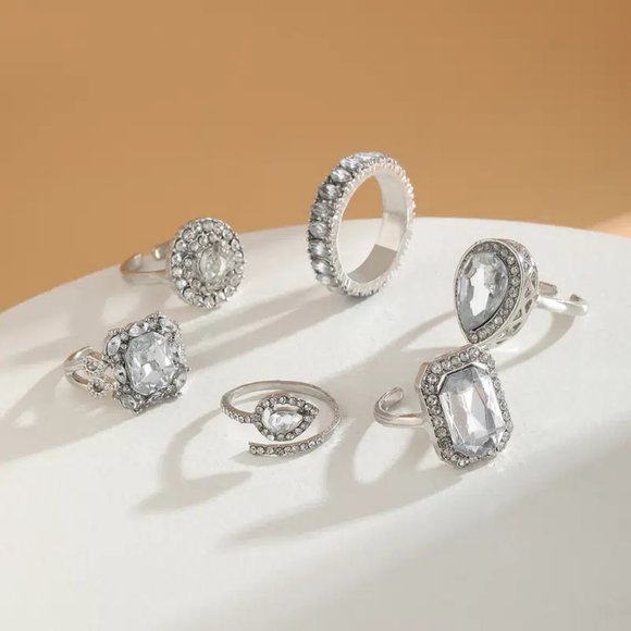 😈6 Pc Mixed Rings Adjustable Bulk Finger Bling Band Ring Jewelry Lot😈 - Picture 2 of 3